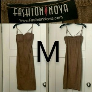 ✔️Brown Suede Cut-Out Straps Midi Knee Length Dress Size M